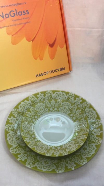 Набор тарелок «Кружево» зел. кругл. в подарочной упак.